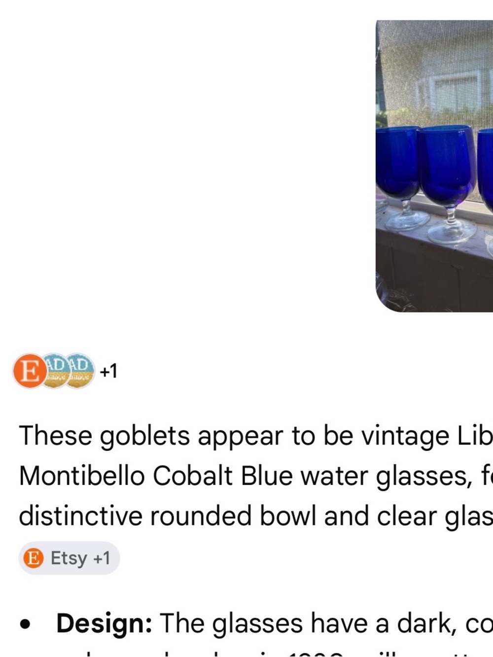 Vintage Cobalt Blue Drinking glasses. 4 count - Picture 4 of 4